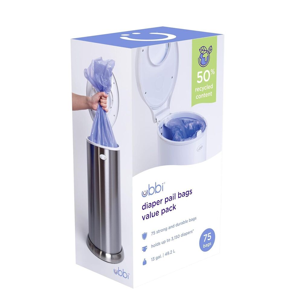 Disposable Diaper Pail Bags 3 Pack 75 Count 13-Gallon